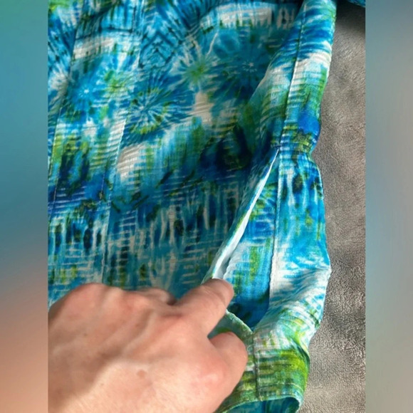 Alfred Dunner Womens Button Up Shirt Jacket Sz 14 Blue/Green Tie-Dye - Picture 12 of 16